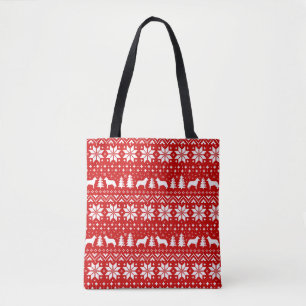 Siberian Husky Silhouettes Dog Christmas Patterned Tote Bag