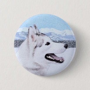 Siberian Husky (Silver and White) Painting Dog Art 6 Cm Round Badge