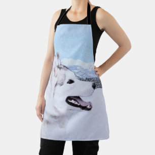 Siberian Husky (Silver and White) Painting Dog Art Apron