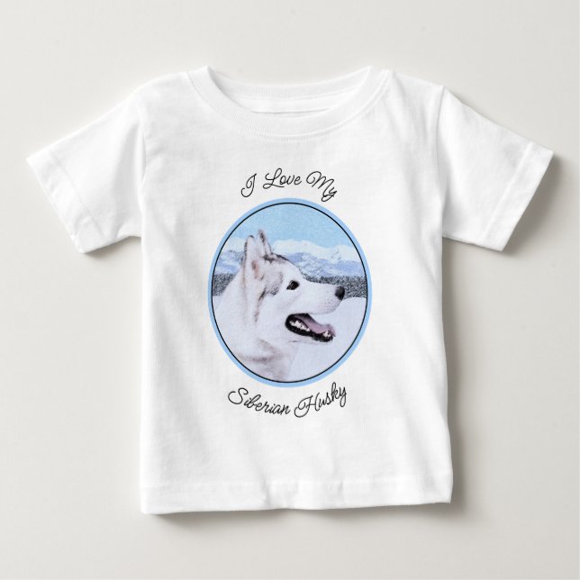 Siberian Husky (Silver and White) Painting Dog Art Baby T-Shirt (Front)