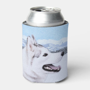 Siberian Husky (Silver and White) Painting Dog Art Can Cooler