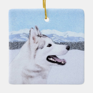 Siberian Husky (Silver and White) Painting Dog Art Ceramic Ornament
