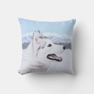 Siberian Husky (Silver and White) Painting Dog Art Cushion
