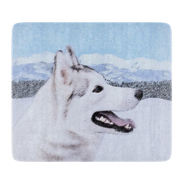 Siberian Husky (Silver and White) Painting Dog Art Cutting Board (Front)
