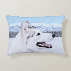 Siberian Husky (Silver and White) Painting Dog Art Decorative Cushion