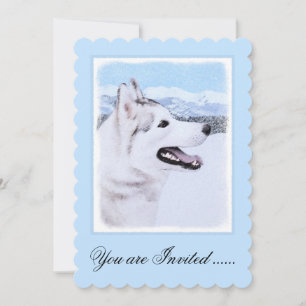 Siberian Husky (Silver and White) Painting Dog Art Invitation