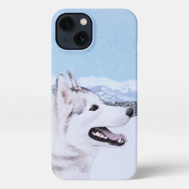 Siberian Husky (Silver and White) Painting Dog Art iPhone Case (Back)