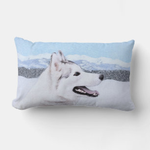 Siberian Husky (Silver and White) Painting Dog Art Lumbar Cushion