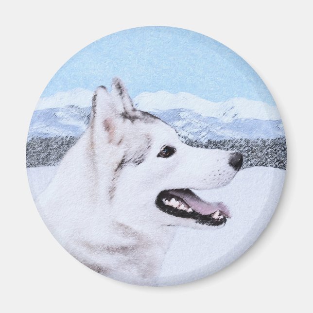 Siberian Husky (Silver and White) Painting Dog Art Magnet (Front)