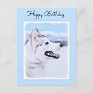 Siberian Husky (Silver and White) Painting Dog Art Postcard