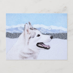 Siberian Husky (Silver and White) Painting Dog Art Postcard