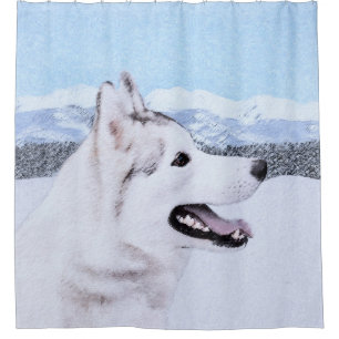 Siberian Husky (Silver and White) Painting Dog Art Shower Curtain