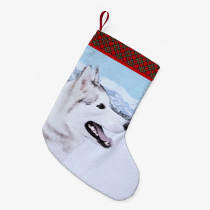 Siberian Husky (Silver and White) Painting Dog Art Small Christmas Stocking