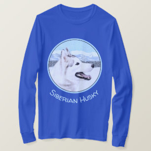 Siberian Husky (Silver and White) Painting Dog Art T-Shirt