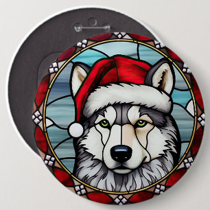 Siberian Husky Stained Glass Christmas 6 Cm Round Badge