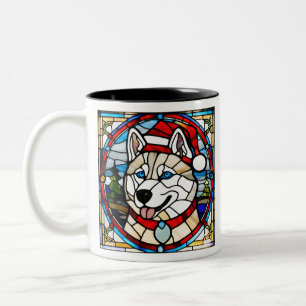Siberian Husky Stained Glass mug. Two-Tone Coffee Mug