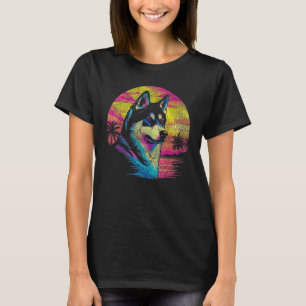 Siberian Husky Sunset 80s Retro Style T-Shirt