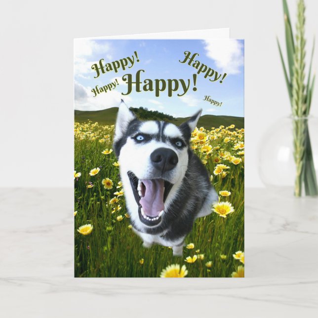 Siberian Husky Thinking of You Cute Dog Card (Front)