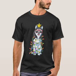 Siberian Husky Tree Lights Santa Xmas Gifts Dog Fo T-Shirt