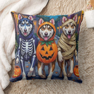 Siberian Husky Trick-or-Treating Halloween Costume Cushion