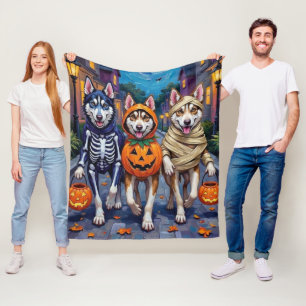 Siberian Husky Trick-or-Treating Halloween Costume Fleece Blanket