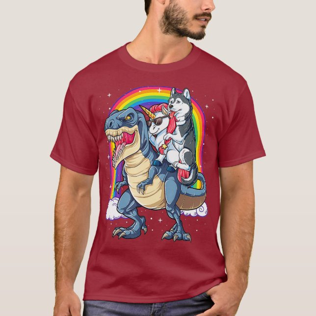 Siberian Husky Unicorn Dinosaur T rex Funny T-Shirt (Front)