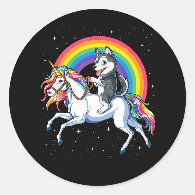 Siberian Husky Unicorn Girls Space Galaxy Classic Round Sticker (Front)