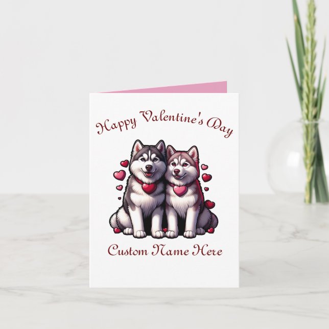  Siberian Husky Valentine couple Card (Front)