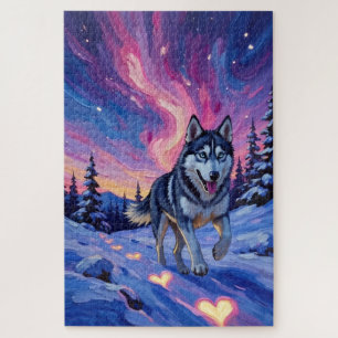 Siberian Husky Valentine's Day Heart Aurora Jigsaw Puzzle