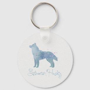 Siberian Husky Watercolor Design Key Ring