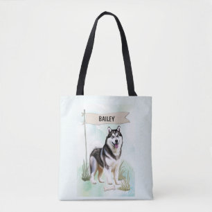 Siberian Husky Watercolor Personalised Dog Tote Bag