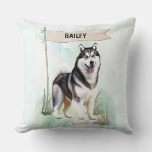 Siberian Husky Watercolor Personalized Dog Cushion