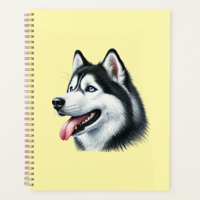 Siberian Husky Watercolor Portrait  Planner (Front)
