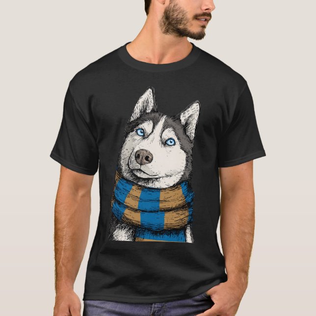 Siberian Husky Wearing a Scarf T-Shirt (Front)