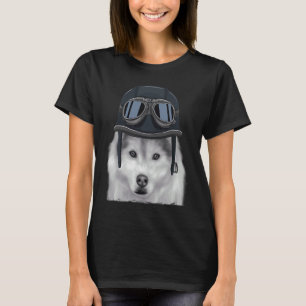 Siberian Husky Wearing Vintage Motorcycle Helmet T-Shirt