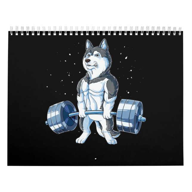Siberian Husky Weightlifting Funny Deadlift Men Calendar (Cover)