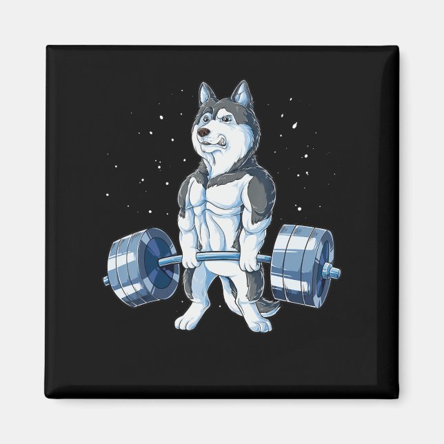 Siberian Husky Weightlifting Funny Deadlift Men Magnet (Front)