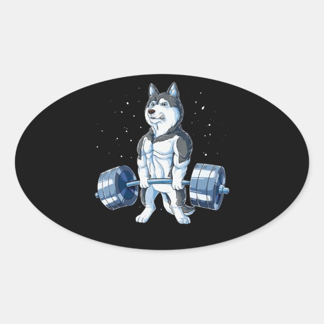 Siberian Husky Weightlifting Funny Deadlift Men Oval Sticker (Front)