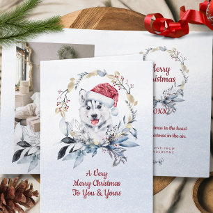 Siberian Husky Winter Family Photo Merry Christmas Card