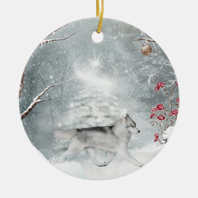 Siberian Husky Winter Ornament (Front)