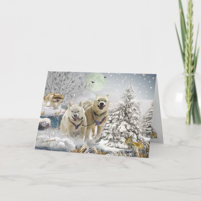 Siberian Husky Winter Scene Holiday Card (Front)