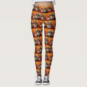 Siberian Husky with Heart Roses Valentine's Day  Leggings