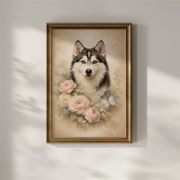 Siberian Husky with Roses