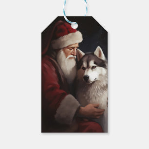Siberian Husky With Santa Claus Festive Christmas Gift Tags