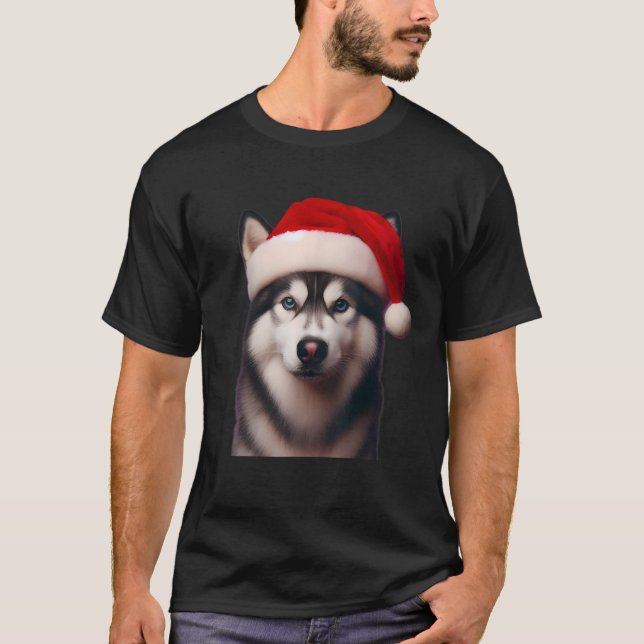Siberian Husky With Santa Hat Christmas Xmas Dog O T-Shirt (Front)