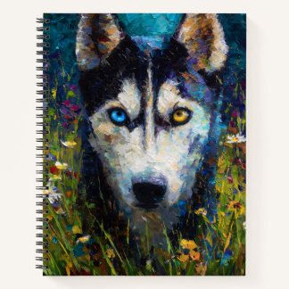 Siberian Husky with Wildflowers Portrait Notebook