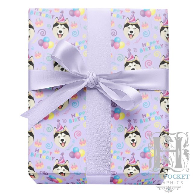 Siberian Husky Wrapping Paper in Purple (Creator Uploaded)