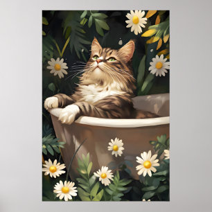 Siberian In Bathtub Poster, Funny Cat Poster