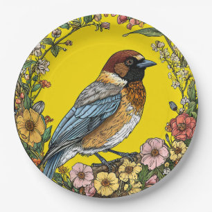 Siberian jay bird paper plate