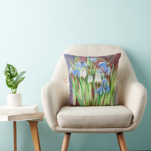Siberian squill blue spring flower painting cushion